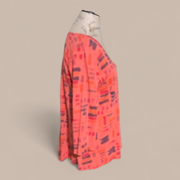 Orange Abstract Patterned Relaxed Tunic with 3/4 Sleeves - Picture 4 of 5